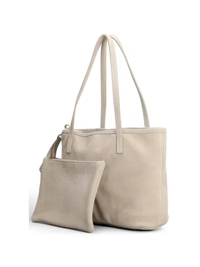 Mc2 Saint Barth Rectangular Suede-texture Tote Bag With Detachable Pouch In Neutral