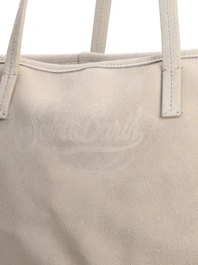 Mc2 Saint Barth Rectangular Suede-texture Tote Bag With Detachable Pouch In Neutral