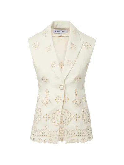 Veronica Beard Townes Eyelet Cotton Twill Vest In White