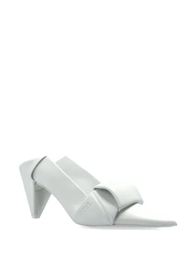 Loewe Leather Origami Mules Pointed Toe Sculptural Heel In Gray