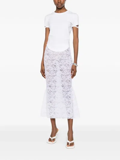 Oseree Floral-patterned Skirt In White