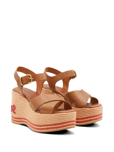 Chloé Leather Platform Espadrilles In Brown