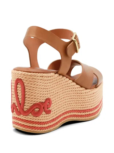 Chloé Leather Platform Espadrilles In Brown