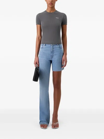 Coperni Logo-print Cropped T-shirt In Gray