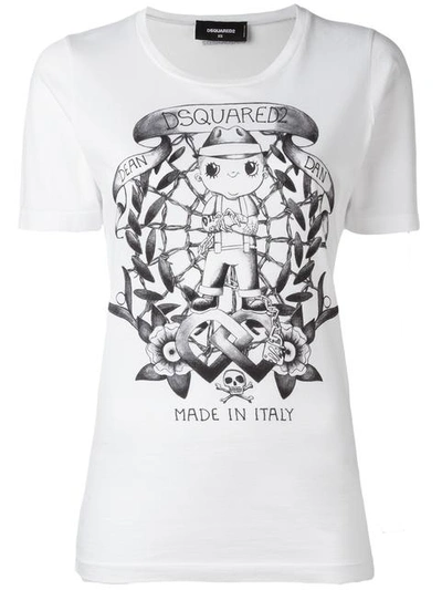 Dsquared2 White Cotton T-shirt With Frontal Print