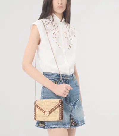 Valentino Garavani Mini Rockstud Raffia Crochet Shoulder Bag In Neutral
