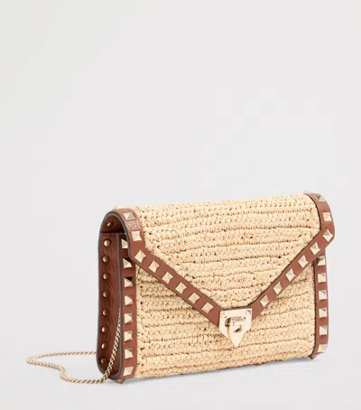 Valentino Garavani Mini Rockstud Raffia Crochet Shoulder Bag In Neutral