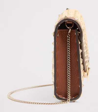 Valentino Garavani Mini Rockstud Raffia Crochet Shoulder Bag In Neutral