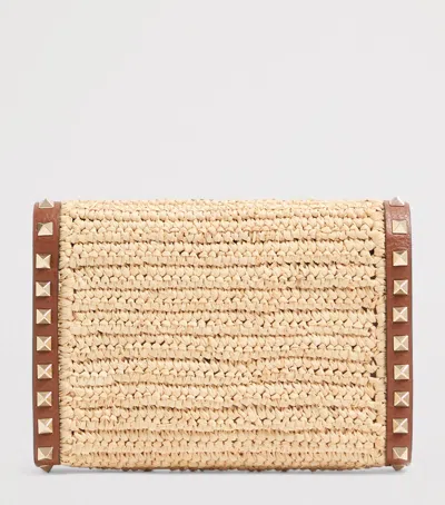 Valentino Garavani Mini Rockstud Raffia Crochet Shoulder Bag In Neutral