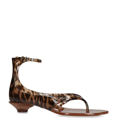 Chloé Jelly Flip-flop Sandals Tropical Print Shell Heel In Brown