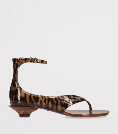 Chloé Jelly Flip-flop Sandals Tropical Print Shell Heel In Brown