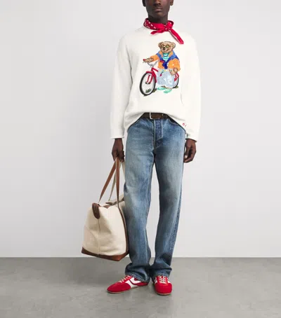 Polo Ralph Lauren Long Sleeve Cotton Novelty Harbor Island Bear Rollneck Sweater In White