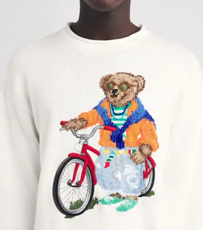 Polo Ralph Lauren Long Sleeve Cotton Novelty Harbor Island Bear Rollneck Sweater In White