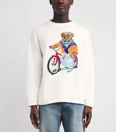 Polo Ralph Lauren Long Sleeve Cotton Novelty Harbor Island Bear Rollneck Sweater In White