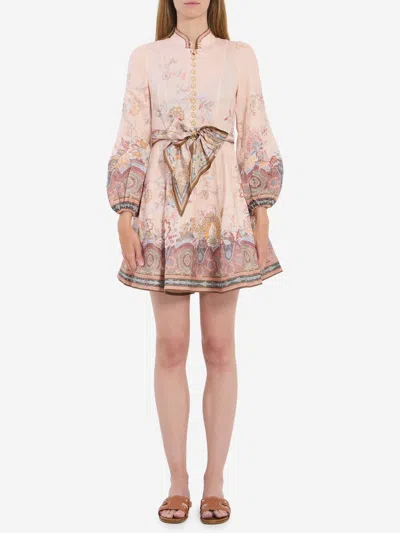 Zimmermann Womens Pink Paisley Alchemy Belted Floral-print Linen Mini Dress In Pink