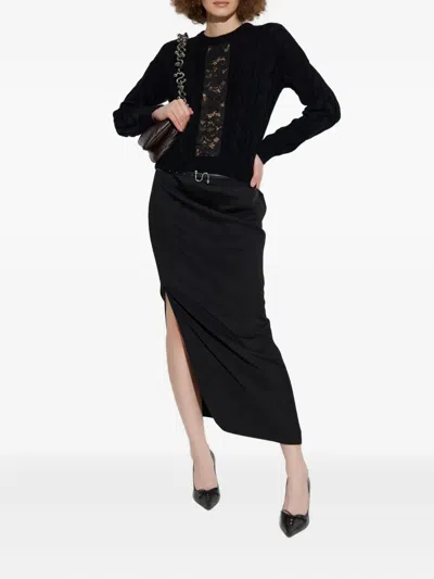 Max Mara Cable-knit Lace-insert Sweater In Black