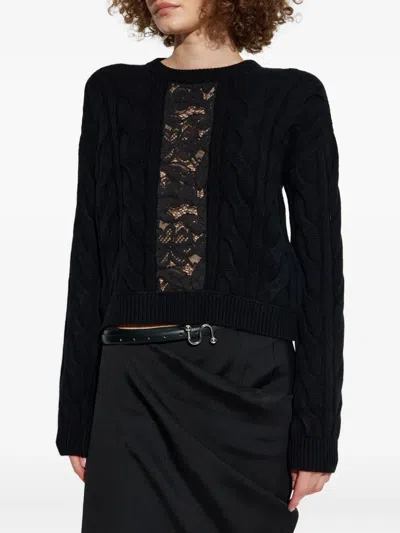 Max Mara Cable-knit Lace-insert Sweater In Black