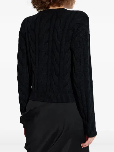 Max Mara Cable-knit Lace-insert Sweater In Black