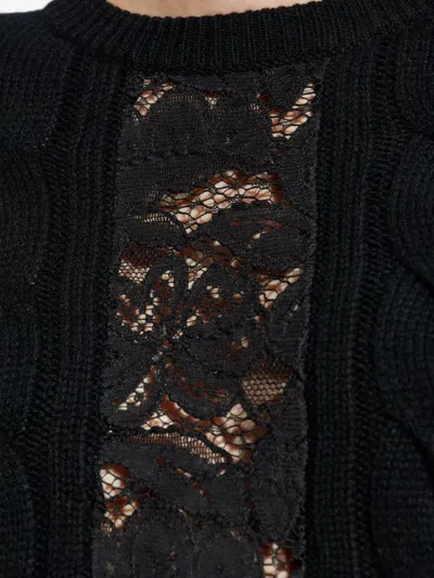 Max Mara Cable-knit Lace-insert Sweater In Black