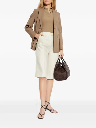 Max Mara Beige Linen Twill Mxmkaki Bermuda Shorts In Multi