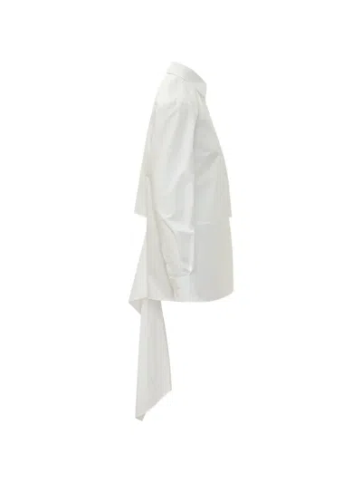 Msgm Asymmetric-hem Draped Shirt In White