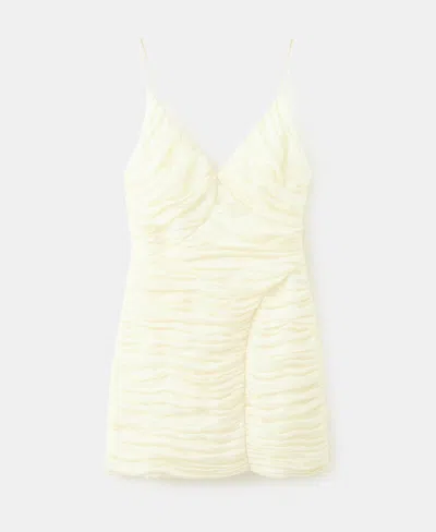 Mango Draped V-neck Dress In Ecru