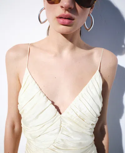 Mango Draped V-neck Dress In Ecru