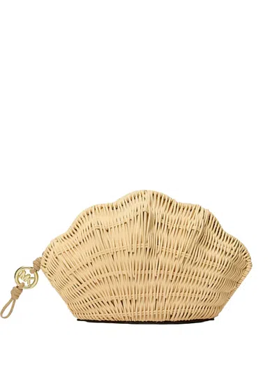Michael Kors Shell-shaped Woven Rattan Clutch Bag In Pattern