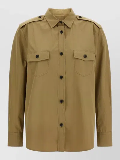 Prada Cotton Poplin Shirt Tailored Collar Button Epaulettes In Brown