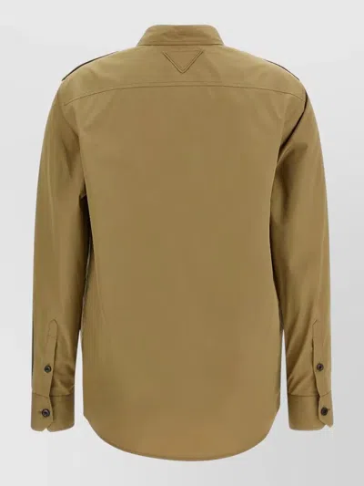 Prada Cotton Poplin Shirt Tailored Collar Button Epaulettes In Brown