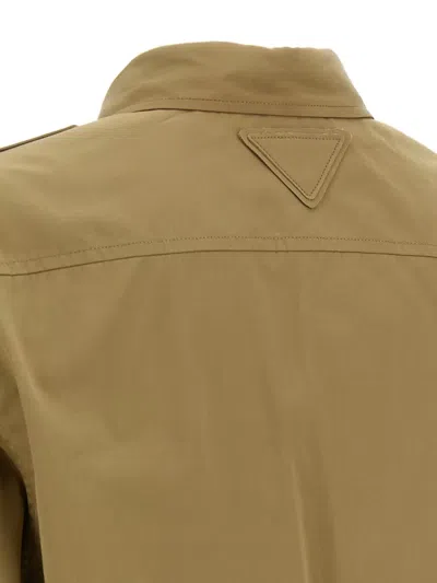 Prada Cotton Poplin Shirt Tailored Collar Button Epaulettes In Brown