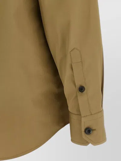 Prada Cotton Poplin Shirt Tailored Collar Button Epaulettes In Brown