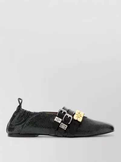 Ganni Printed Synthetic Leather Ballerinas With Rubber Sole In Black
