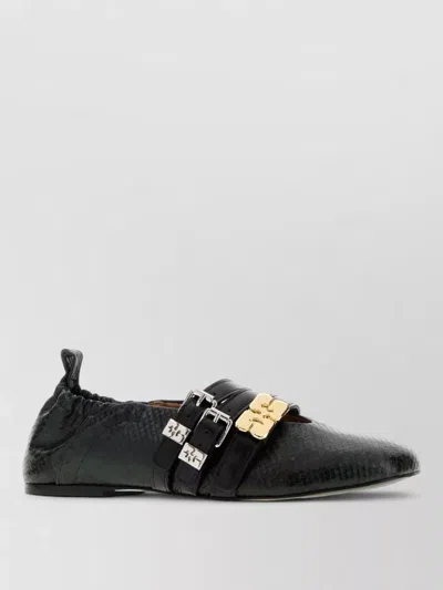 Ganni Printed Synthetic Leather Ballerinas With Rubber Sole In Black