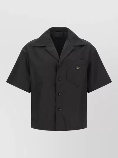 Prada Short Sleeve Collared Jacket Front Pocket In Black