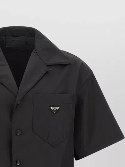 Prada Short Sleeve Collared Jacket Front Pocket In Black