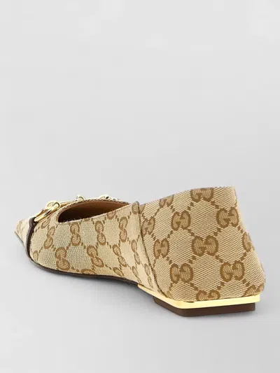 Gucci Vittoria Horsebit-detail Gg-pattern Ballet Flats In Neutral