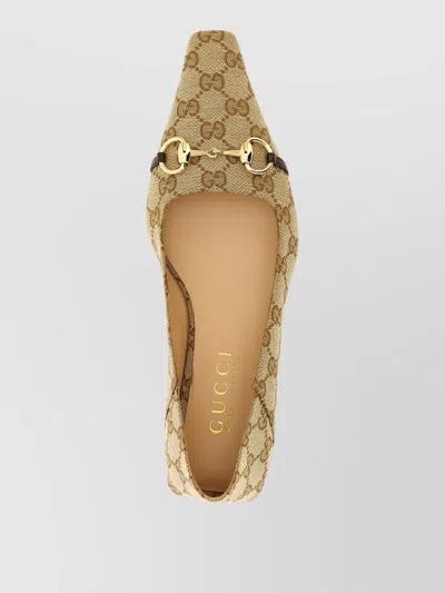 Gucci Vittoria Horsebit-detail Gg-pattern Ballet Flats In Neutral