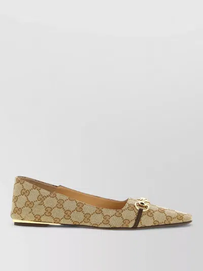 Gucci Vittoria Horsebit-detail Gg-pattern Ballet Flats In Neutral