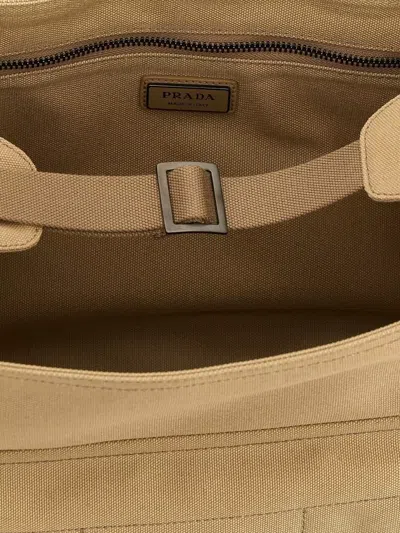 Prada Canvas Shoulder Bag Strap Top Handle In Brown
