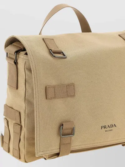 Prada Canvas Shoulder Bag Strap Top Handle In Brown