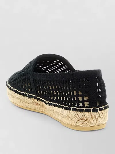 Prada Crochet Knit Espadrilles Mesh Upper Rope Sole In Black