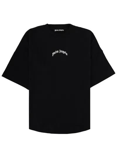 Palm Angels "back Curved Logo Oversized" Short Sleeves T-shirt Clothing In Black