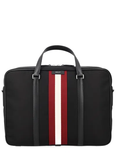 Bally Code Logo Printed Striped Briefcase In Black