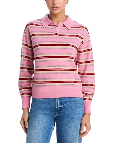 Guest In Residence Pink Striped Cashmere Knit Collegiate Stripe Polo Shirt In Multi