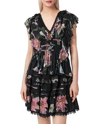 Allsaints Canto Floral Side Tie Tiered Ruffle Trim Top In Multi