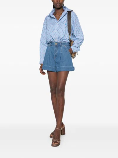 Zimmermann Pleated Denim Shorts With Cuff