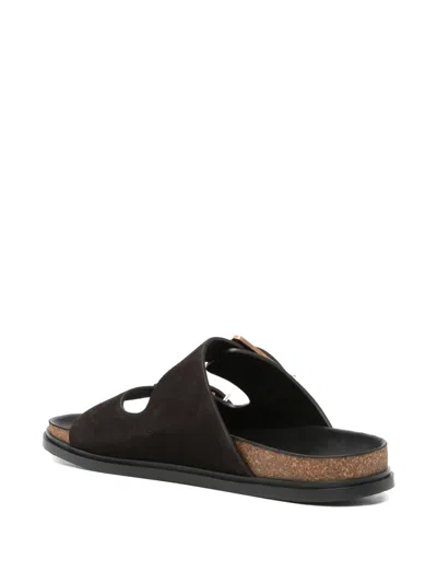 The Row Leather Dual-buckle Slide Sandals In Brown