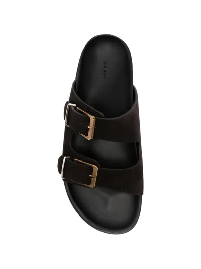The Row Leather Dual-buckle Slide Sandals In Brown
