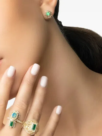 Suzanne Kalan 18k 옐로 골드 에메랄드 앤 다이아몬드 스터드 이어링 In Pattern